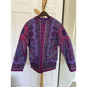 Womens Quilted Jacket Paisley Print Maroon Purple Boho Bohemian Cozy Reversible